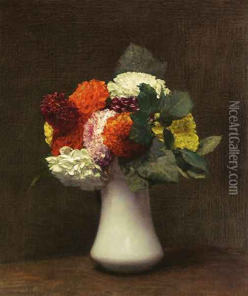 Dahlias I Oil Painting - Ignace Henri Jean Fantin-Latour