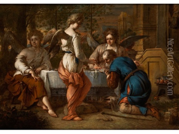 Abraham Bewirtet Die Drei Engel Oil Painting - Johannes Voorhout the Elder