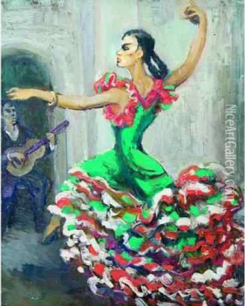 La Danseuse De Flamenco. Oil Painting - France Leplat