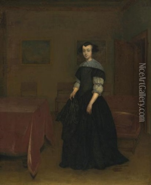 Portrait Of A Lady In An Interior Oil Painting - Gerard ter Borch the Younger