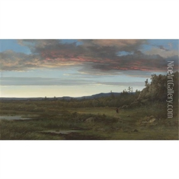 Sunset Landscape Oil Painting - Alexander Ferdinand Wust
