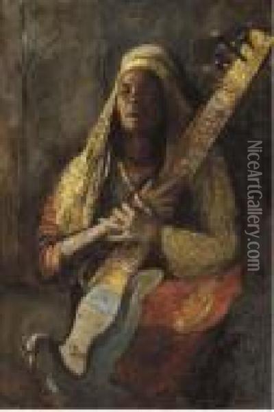 The Oriental Lute Player Oil Painting - Gyula Tornai
