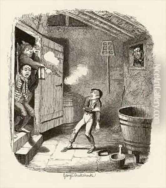 The Burglary from The Adventures of Oliver Twist Oil Painting - George Cruikshank I