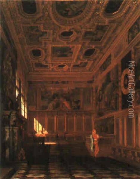 Sala Del Collegio A Palazzo Ducale, Venice Oil Painting - Heinrich Anton Heger