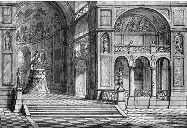 Two Stage Designs The Interior of a Palace Oil Painting - Antonio Zucchi
