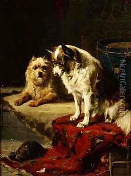 Dogs and a Tortoise Oil Painting - Charles van den Eycken