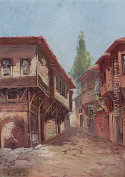 Uskudar'da Sokak Oil Painting - Osman Asaf Bora