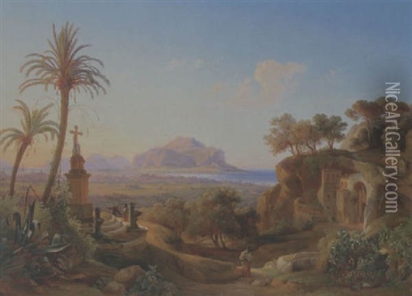 Vista Della Citta Di Palermo E Del Monte Pellegrino Oil Painting - Johann Georg Gmelin