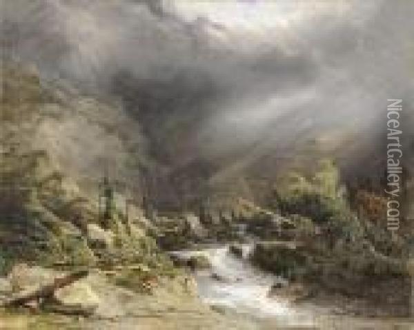 La Route Du Grimsel. Oil Painting - Alexandre Calame