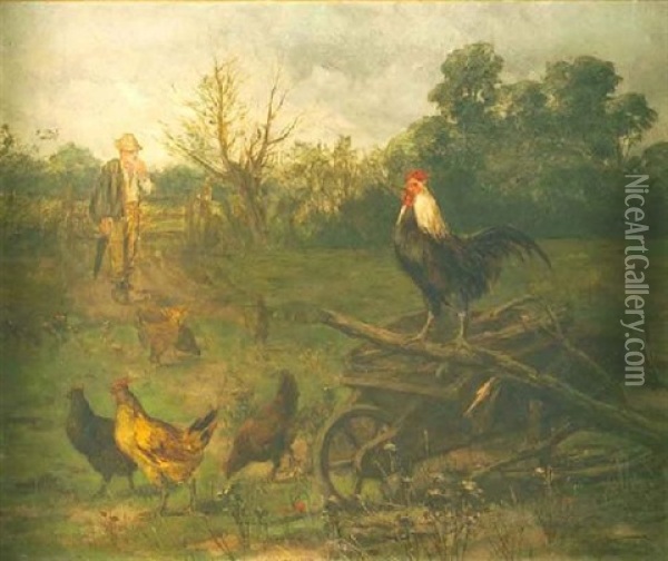 Farmyard Scene Oil Painting - Alfred Grey
