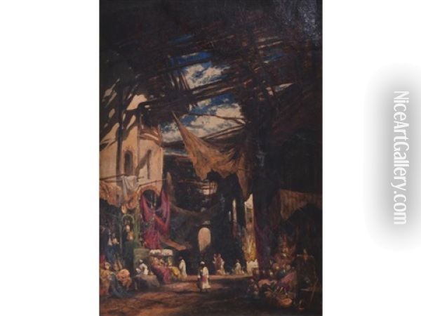 A Bazaar Or Souk, Probably In Cairo Oil Painting - William James Mueller