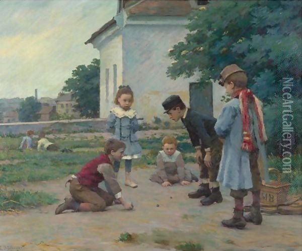 Children Playing With Marbles Two Works Oil Painting - Claude Emile Schuffenecker
