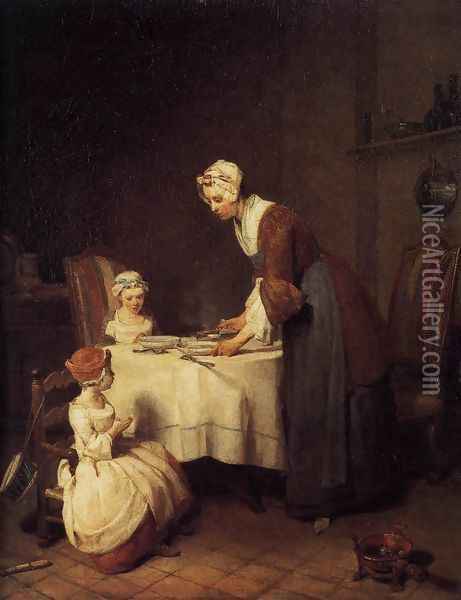 The Prayer before Meal before 1740 Oil Painting - Jean-Baptiste-Simeon Chardin