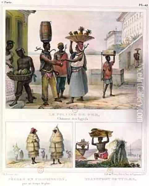 The Iron Collar Negroes Working in the Rain and Carrying Tiles three illustrations from Voyage Pittoresque et Historique au Bresil Oil Painting - Jean Baptiste Debret