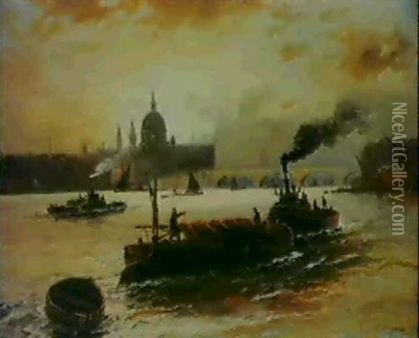 St. Pauls From The River Oil Painting - Edward Henry Eugene Fletcher