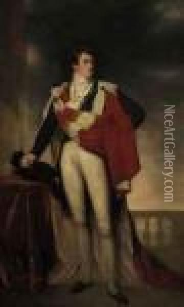 Portrait Of Charles Gardiner, 
1st Earl Of Blessington (1782-1829),full-length, In Coronation Robes, By
 A Draped Table Andbalustrade Oil Painting - Sir Thomas Lawrence