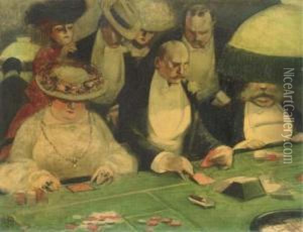 The Blackjack Players Oil Painting - Albert Guillaume