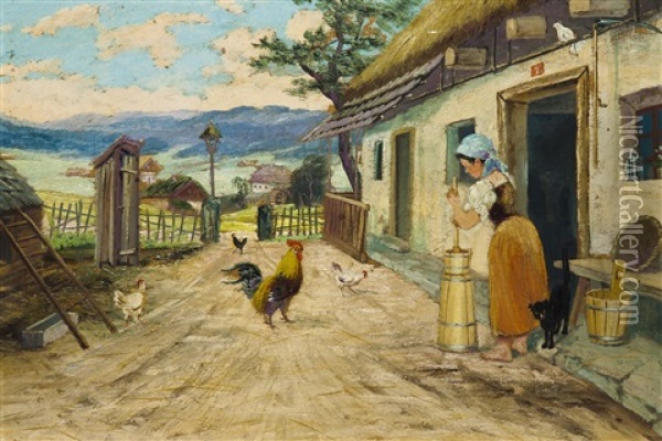 Auf Dem Bauernhof Oil Painting - Jan B. Minarik