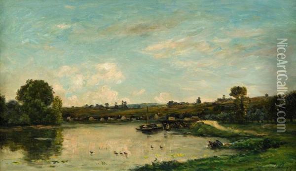 Les Laveuses Pres De Valmondois Oil Painting - Charles-Francois Daubigny