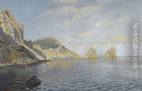 Felskustenpartie Bei Capri Oil Painting - Gofredo Sinibaldi