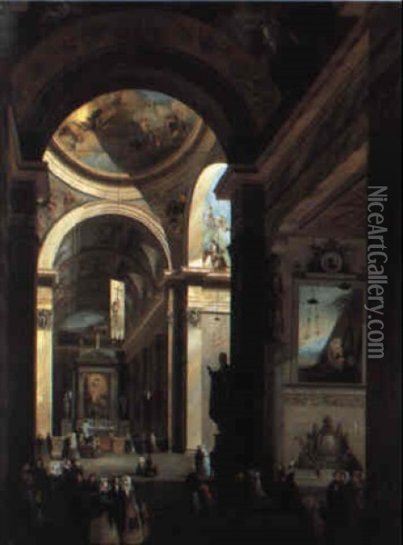 Interno Di Cattedrale Oil Painting - Giuseppe Bernardino Bison