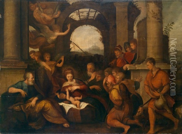 Die Anbetung Der Hirten Oil Painting - Girolamo da Treviso the Younger