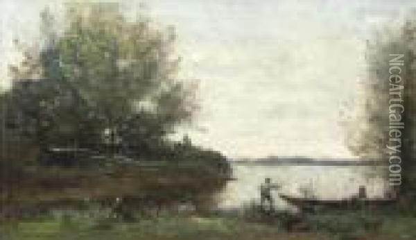 Le Pecheur Et Le Batelier Oil Painting - Jean-Baptiste-Camille Corot