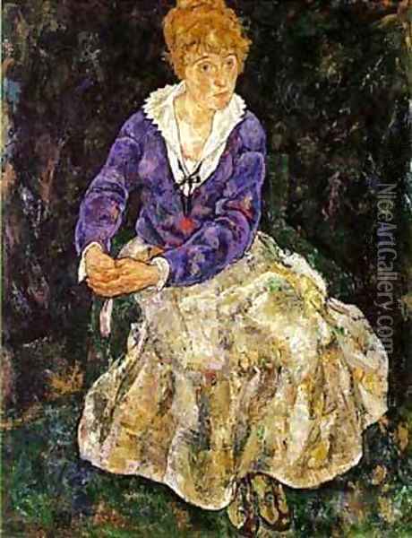 Portrait of the Artist Wife Seated 1918 Oil Painting - Egon Schiele