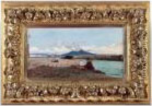Vue De La Baie De Naples Depuis La Plage De Posillipo, Circa 1880 Oil Painting - Giuseppe Laezza