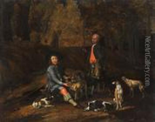 Zugeschrieben Zwei Jager In Einer Landschaft Rastend Oil Painting - Jan, Johan Ducq