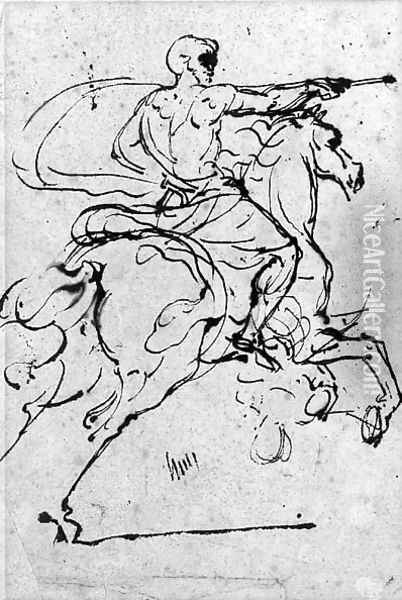 A standard bearer on a horse Oil Painting - Domenico (Micco Spadaro) Gargiulo