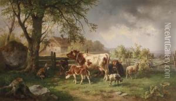 Farmyardidyll Oil Painting - Edmund Mahlknecht