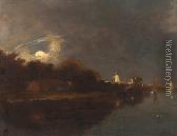 A Moonlight View On The River Yare Oil Painting - John Crome