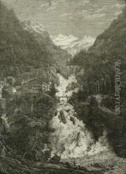 Der Wasserfall Bei Bad Gastein Oil Painting - Karl Friedrich Schinkel