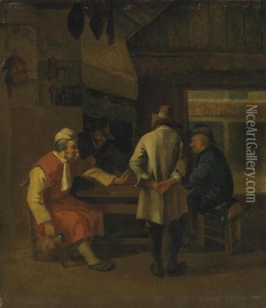 Men Drinking In An Interior Oil Painting - Job Adriaensz. Berckheyde