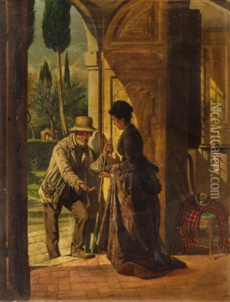 L'elemosina Oil Painting - Pietro Saltini