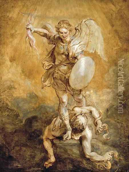 Saint Michael subduing Lucifer Oil Painting - Peter Paul Rubens
