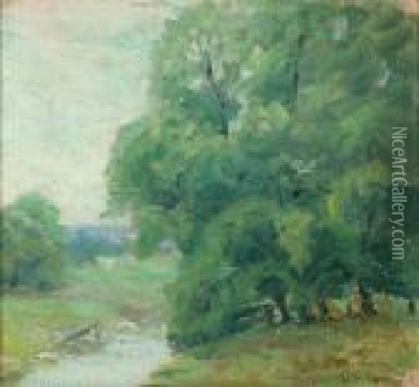 Spring Landscape With Creek Oil Painting - Arthur Bowen Davies