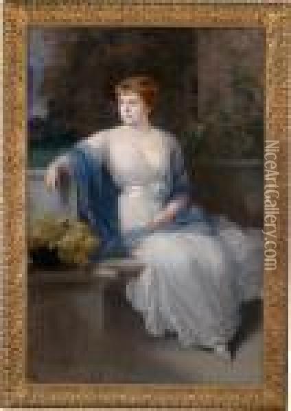 Ritratto Rappresentativo Di Dama Con Rose Gialle Oil Painting - Friedrich August von Kaulbach