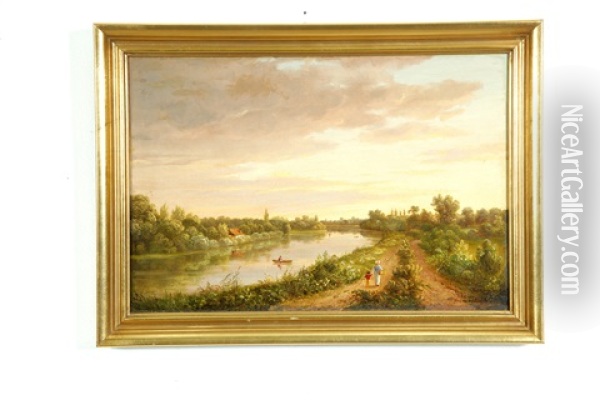 River Landscape Oil Painting - Cornelius ver Bryck