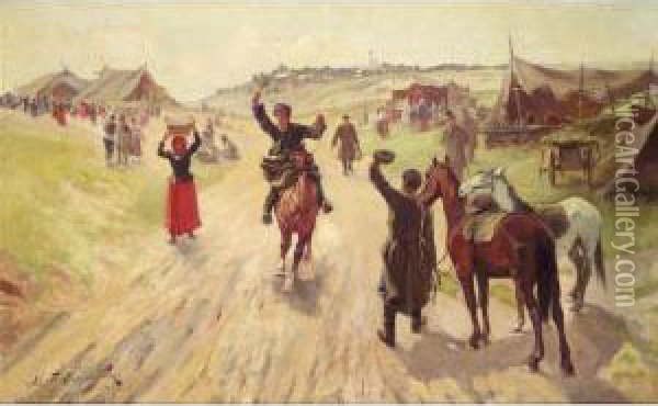 Cossack Market Oil Painting - Mikhail Abramovich Balunin