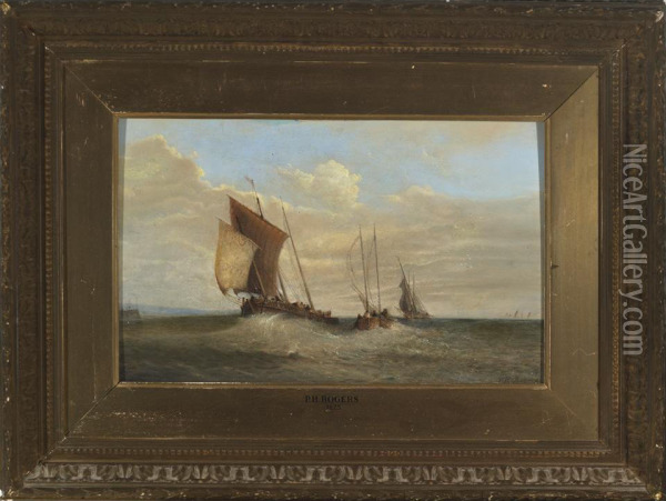 Shipping Off A Pierhead Oil Painting - Philip Hutchins Rogers