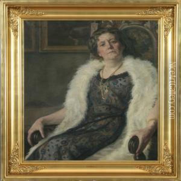 Portait Of Sitting Woman In Fur Coat Oil Painting - Sally Philipsen