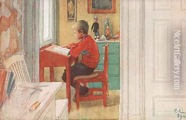 The New Book Oil Painting - Carl Larsson