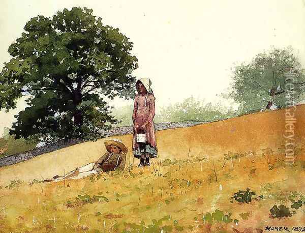 Boy and Girl on a Hillside Oil Painting - Winslow Homer