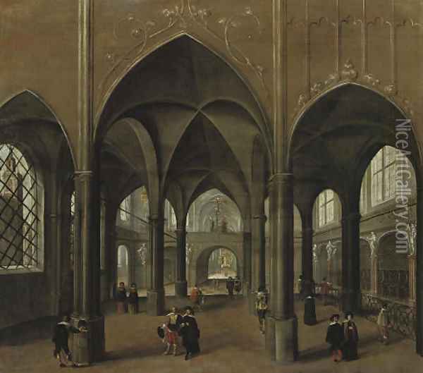 The interior of a church with elegant figures Oil Painting - Pieter the Younger Neefs