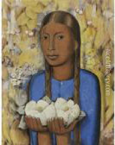 La Nina De Las Flores Blancas Oil Painting - Alfredo Ramos Martinez