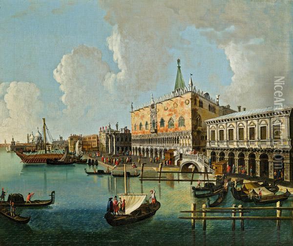 Blick Uber Das Markusbecken Auf Den Dogenpalast In Venedig Oil Painting - Vincenzo Chilone