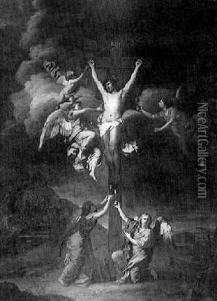 Le Christ En Croix Entoure De Cinq Anges Oil Painting - Karel Dujardin