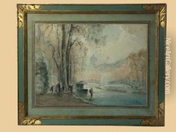 Pecheurs En Bord De Seine Oil Painting - Henri Louis Foreau
